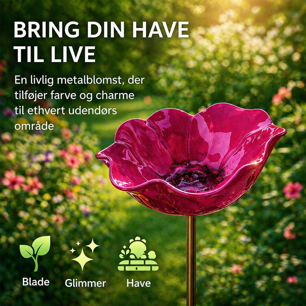 HaveLiv™ 2-i-1 Metalblomst & Fuglebad