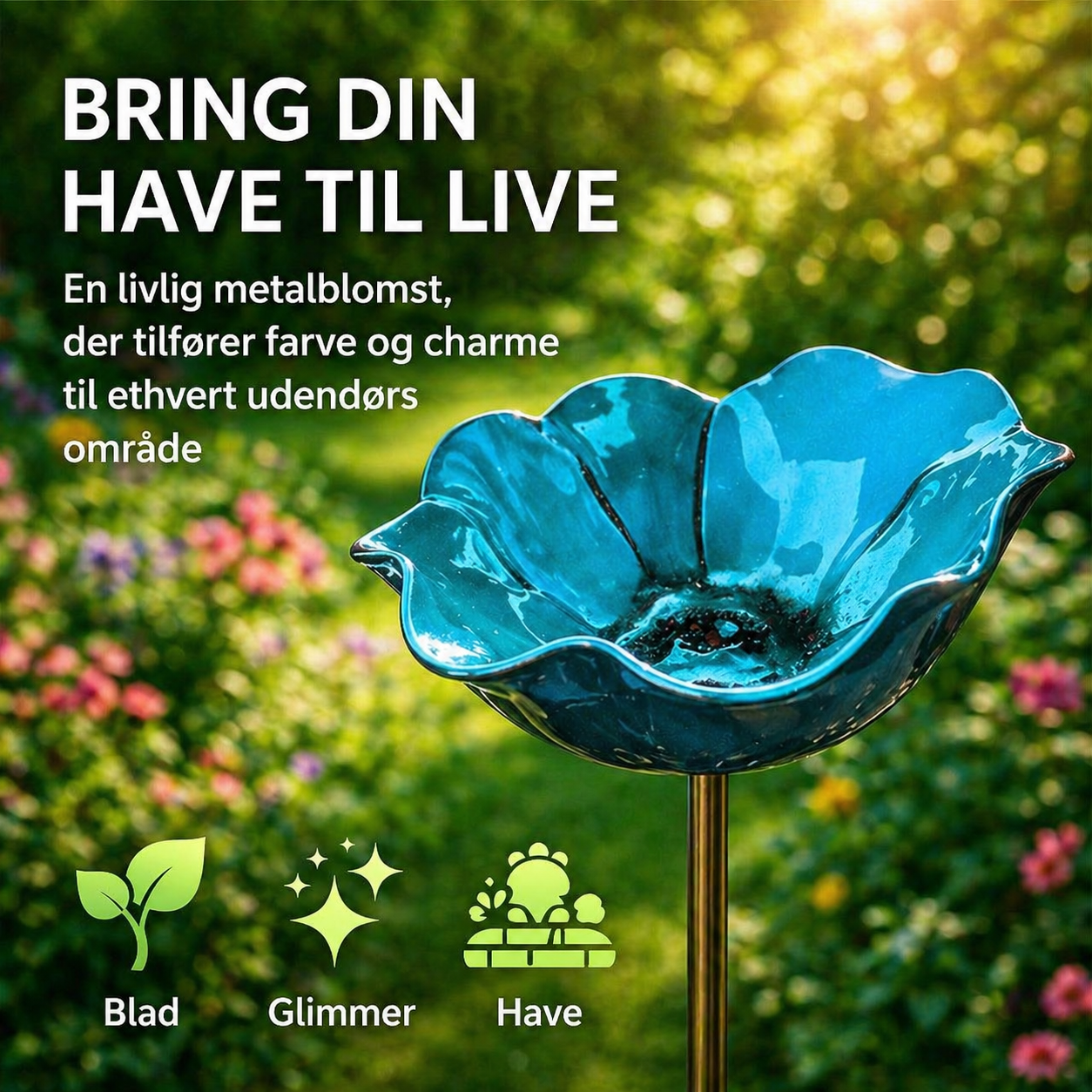 HaveLiv™ 2-i-1 Metalblomst & Fuglebad