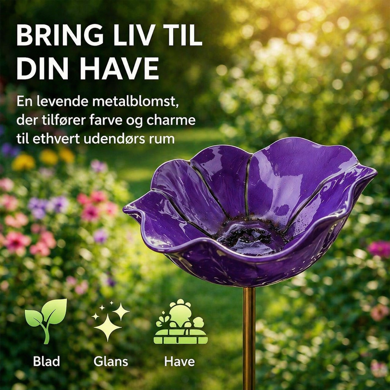 HaveLiv™ 2-i-1 Metalblomst & Fuglebad