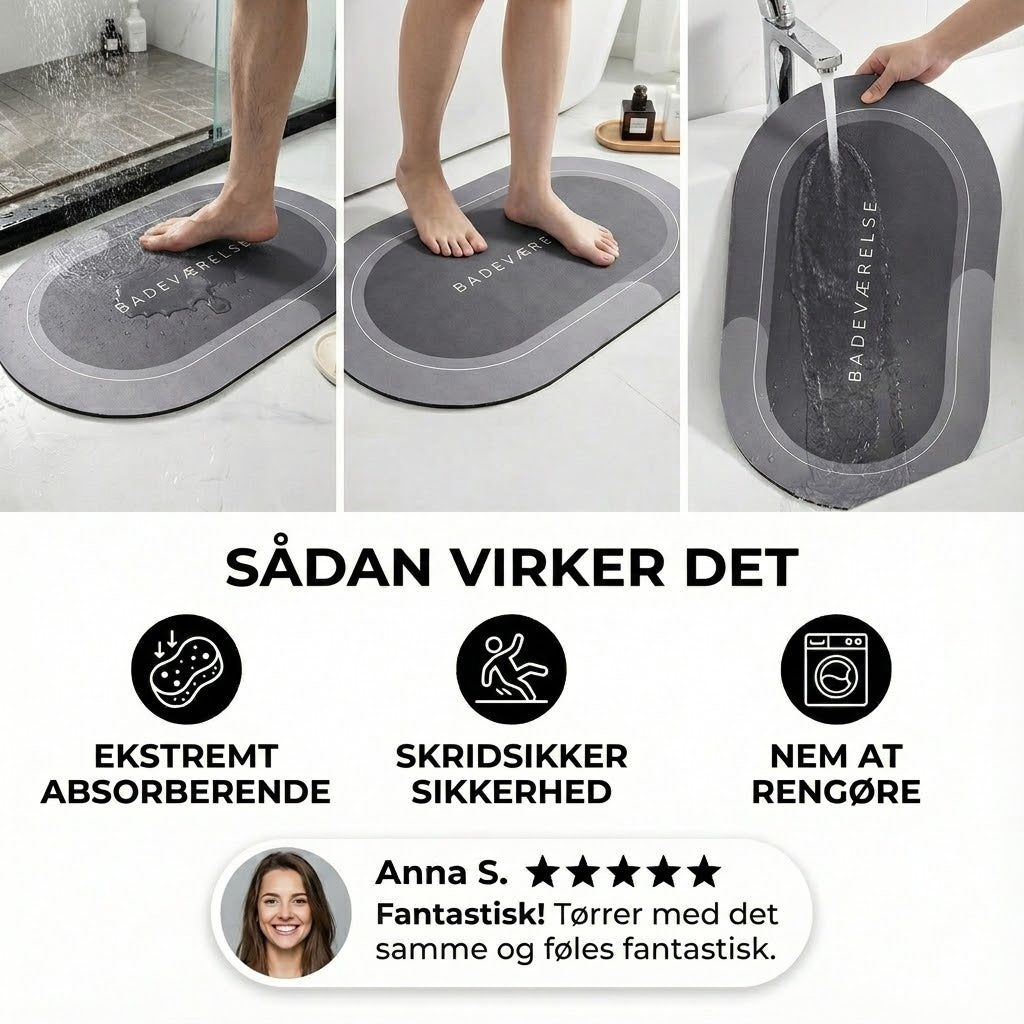 DryStep™ – Hurtigtørrende og skridsikker bademåtte