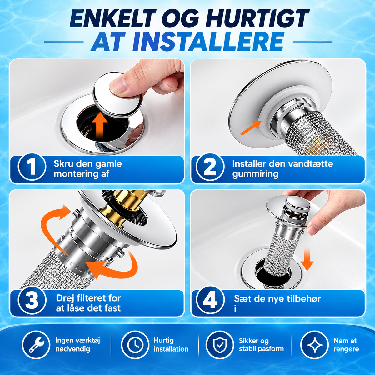 PureDrain™ Rustfrit Stål Afløbsfilter (2 Stk)