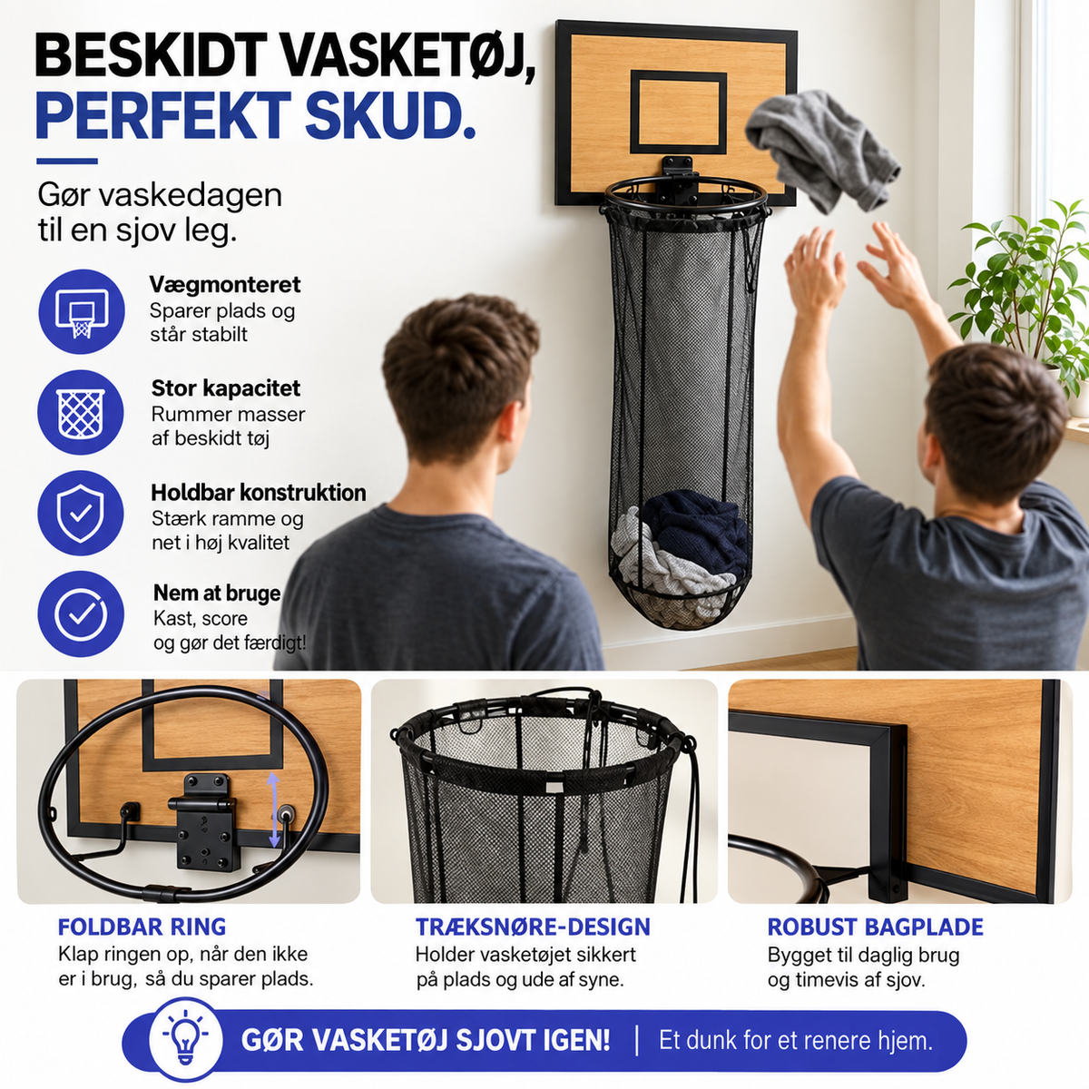 HoopBasket™ vasketøjskurv med basketballkurv