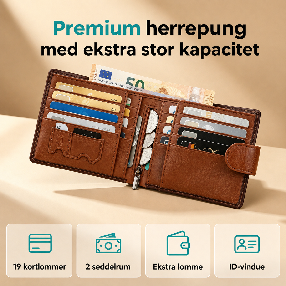 Valmøre™ RFID-beskyttet herrepung i ægte læder