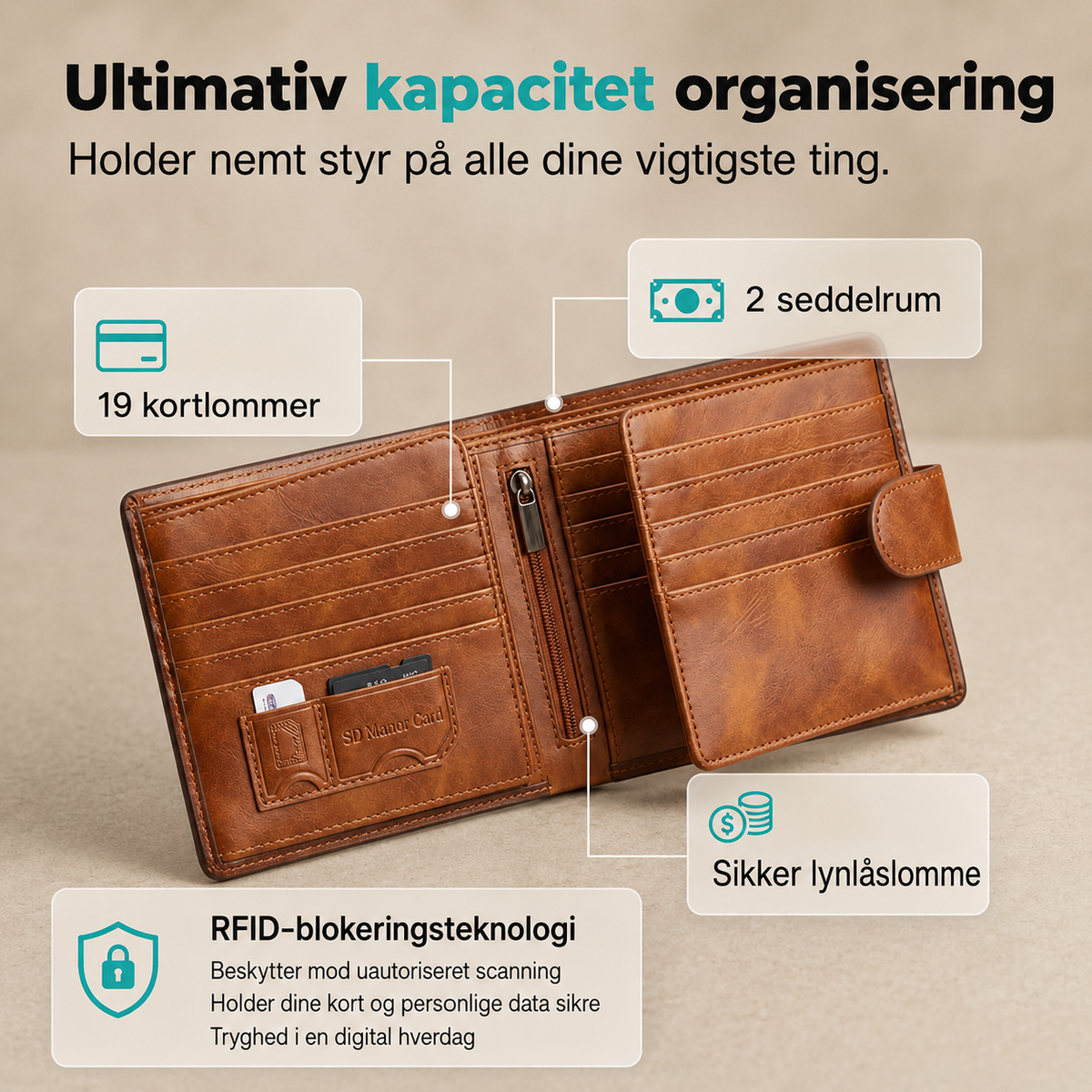 Valmøre™ RFID-beskyttet herrepung i ægte læder