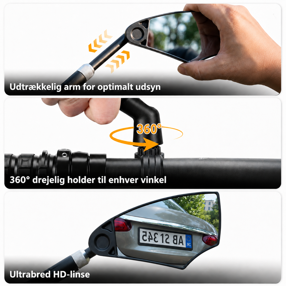 Justerbart HD-cykelspejl