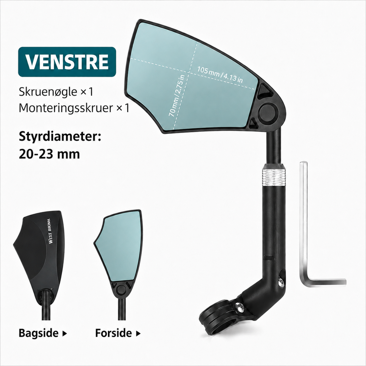 Justerbart HD-cykelspejl