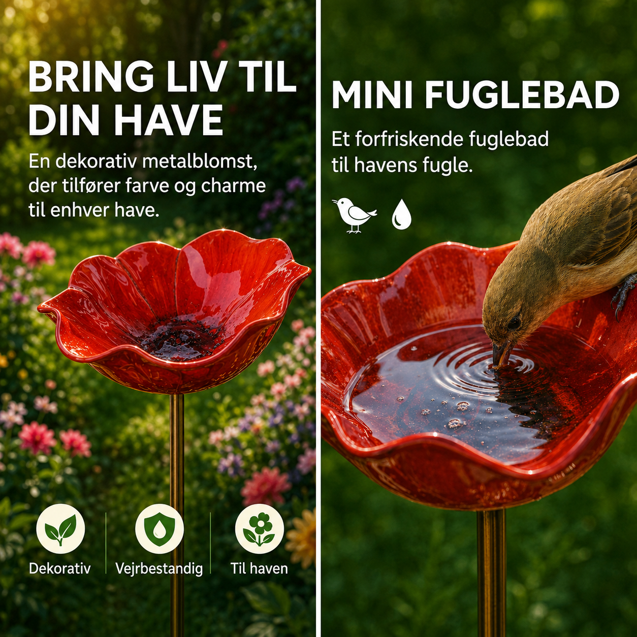 HaveLiv™ 2-i-1 Metalblomst & Fuglebad