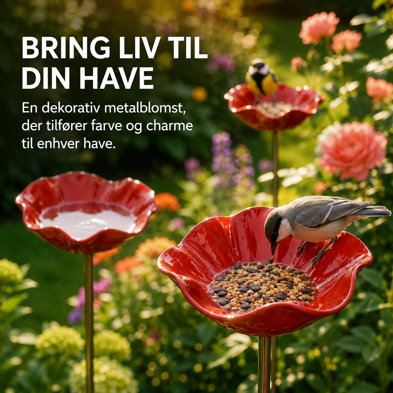 HaveLiv™ 2-i-1 Metalblomst & Fuglebad