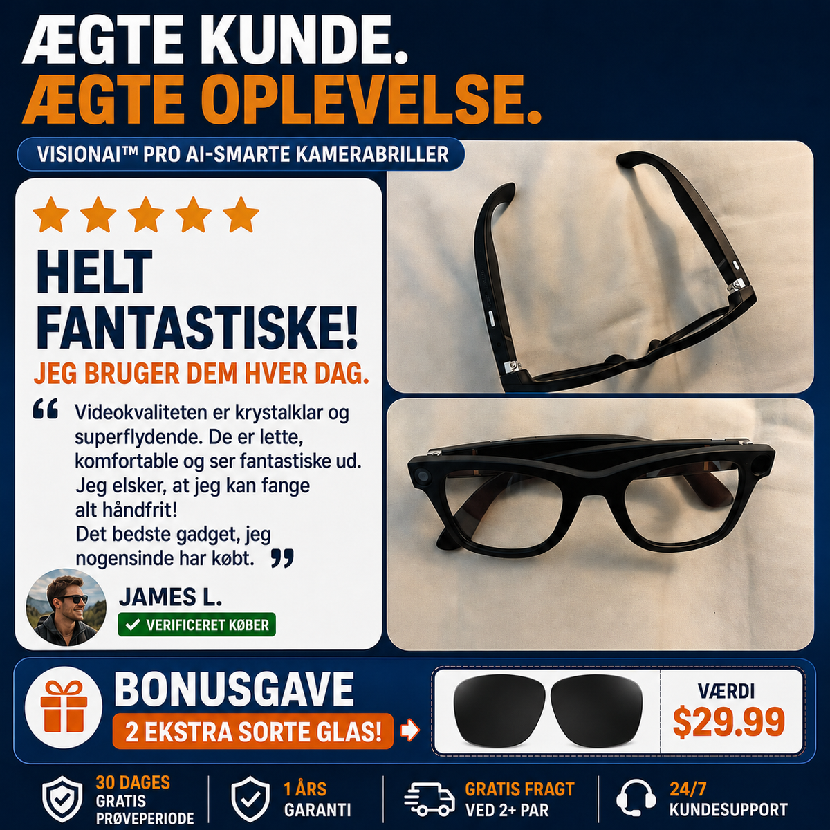 VisionAI™ Pro AI-smartbrillerne med kamera