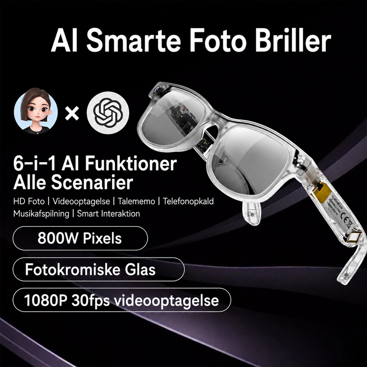 VisionAI™ Pro AI-smartbrillerne med kamera
