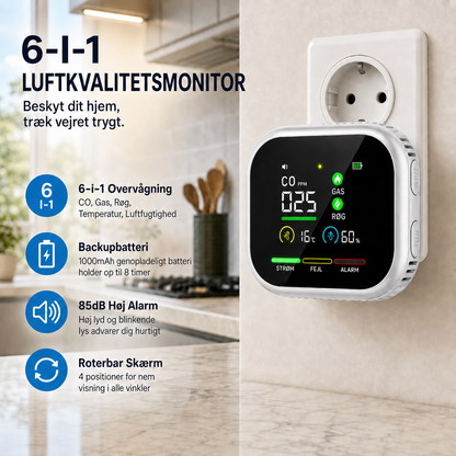 6-i-1 luftkvalitets- og sikkerhedsmonitor