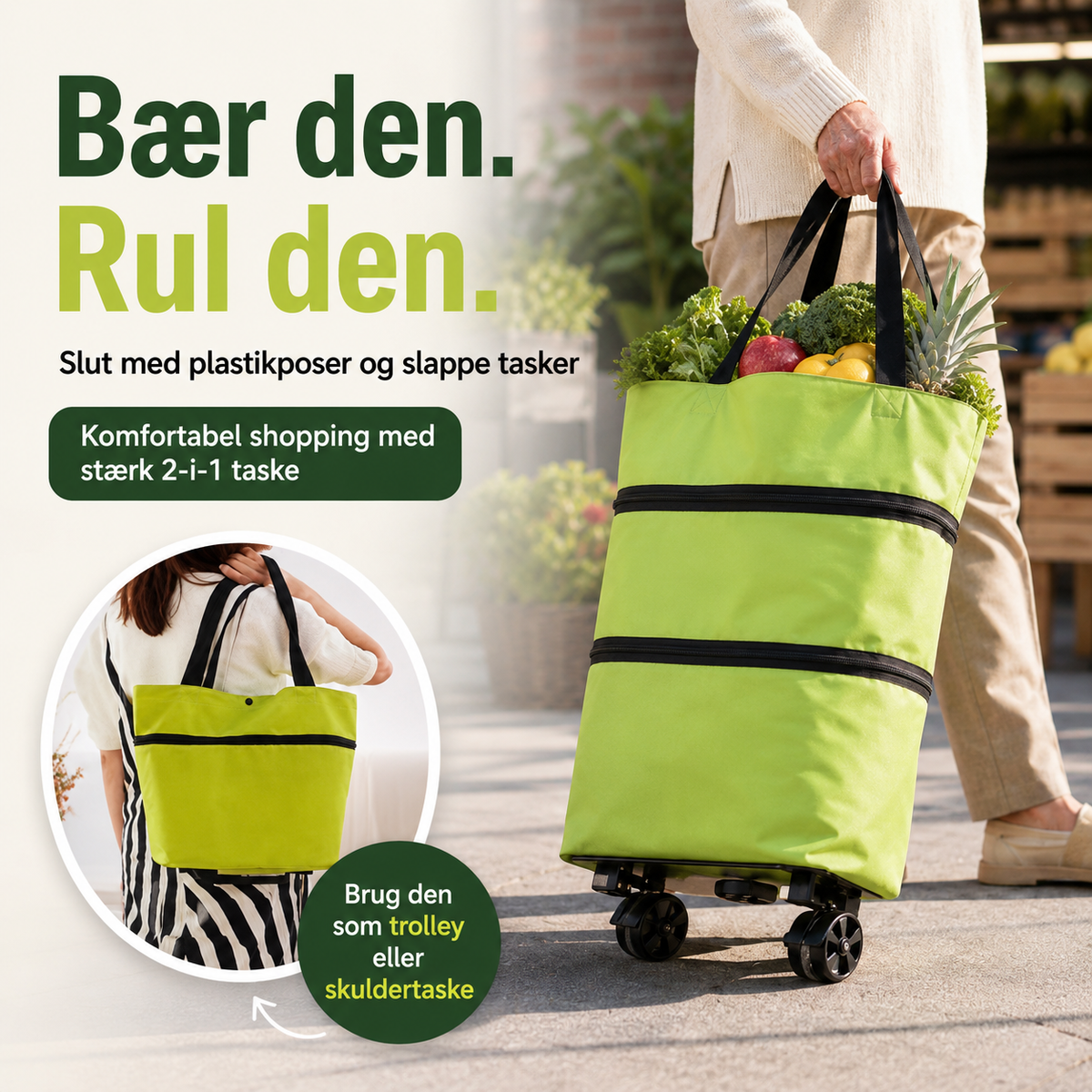 RollEase™ Sammenfoldelig Indkøbstaske med Hjul