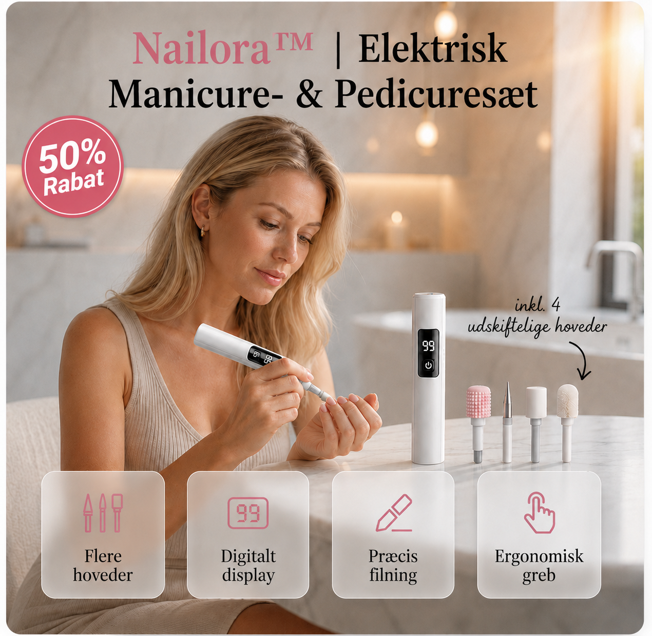 Nailora™ | Elektrisk Manicure- & Pedicuresæt