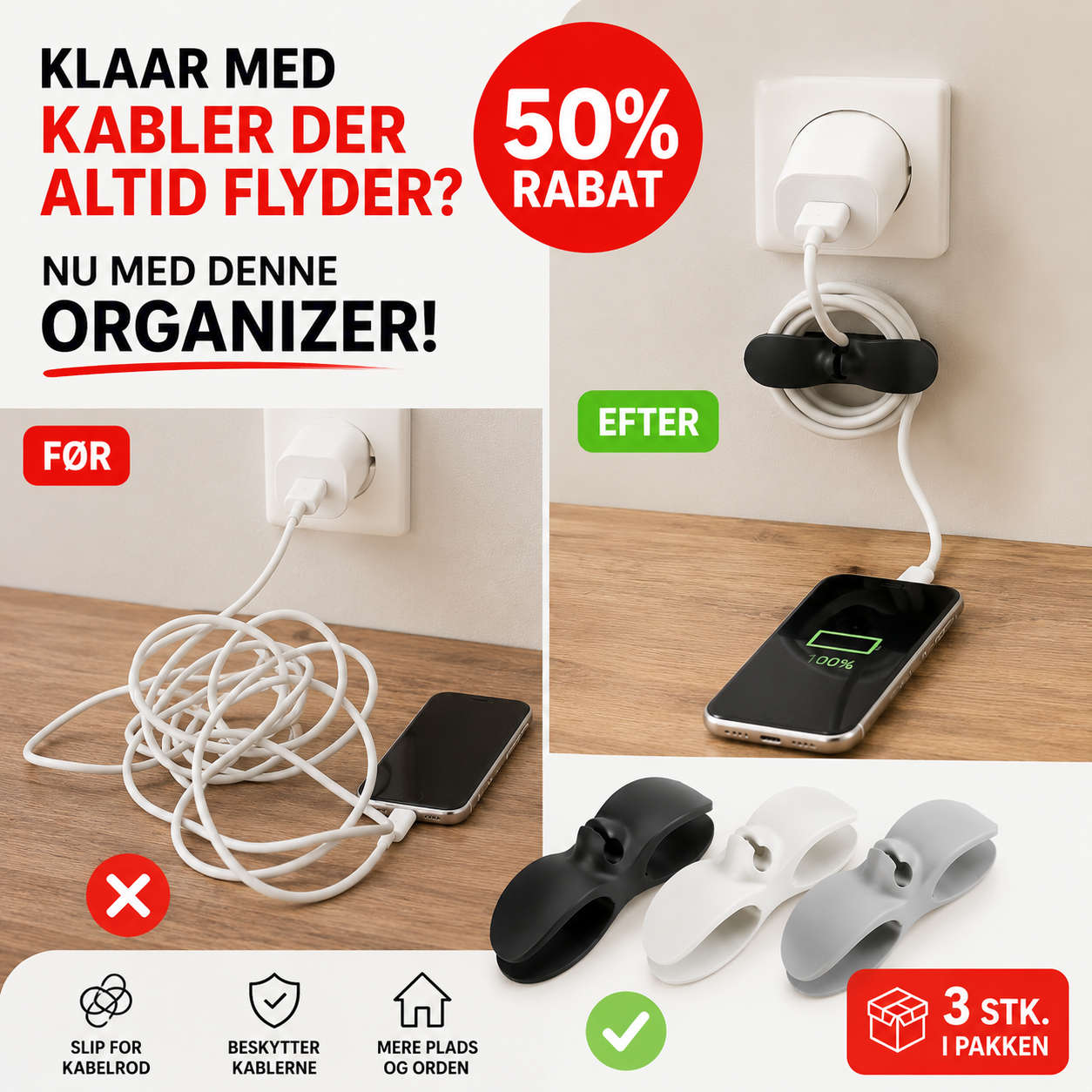 CableWrap™ – Kabelorganisator til apparater (3 stk)