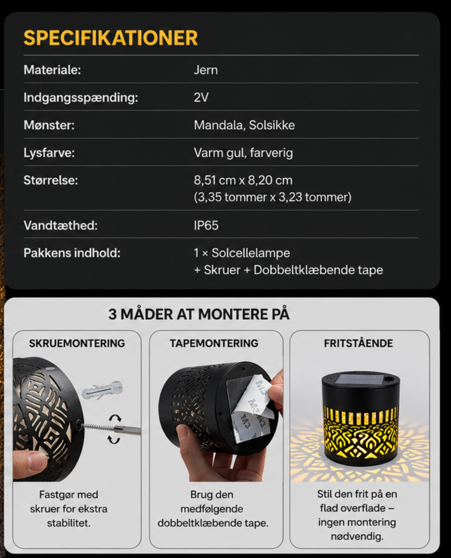 NordGlow™ | Soldrevet Mandala Havelampe