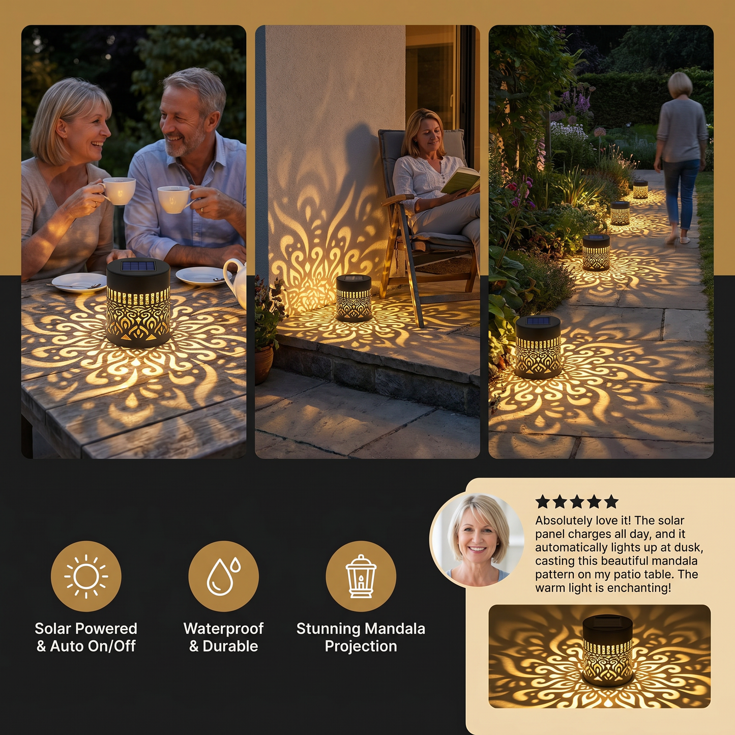 NordGlow™ | Soldrevet Mandala Havelampe